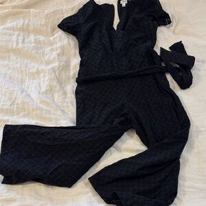 J Crew jumpsuit, black eyelet, womens 0